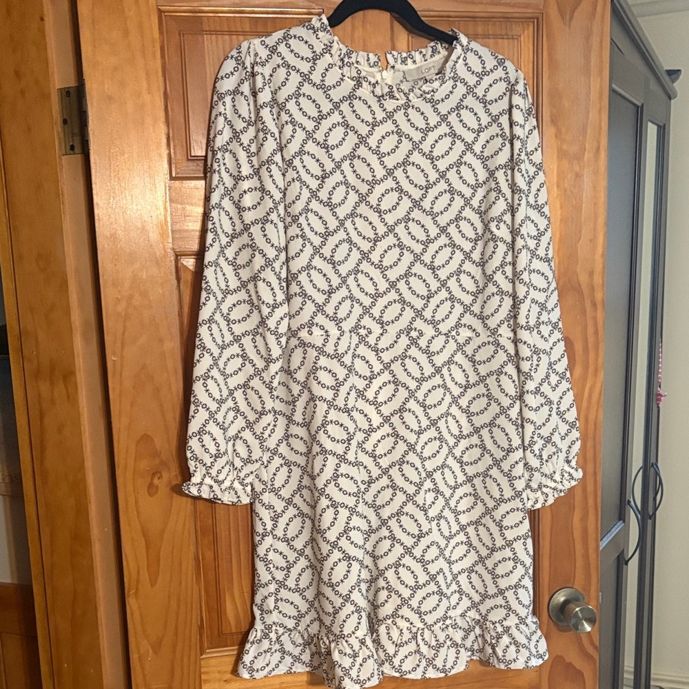 Loft long sleeve White Patterned Dress